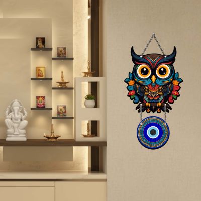 Evil Eye Owl Wall Hanging – Nazar Battu Wooden Home Protection Decor